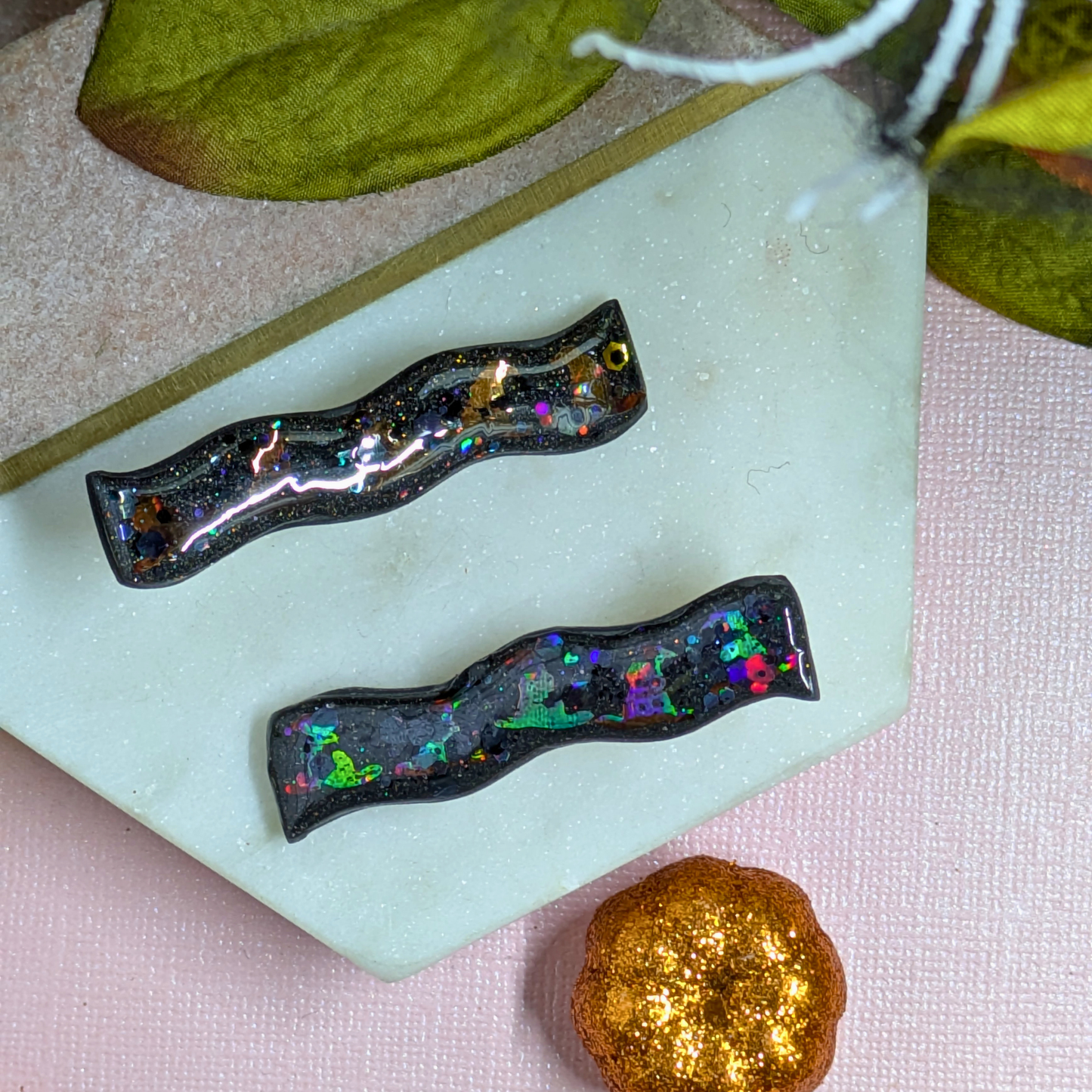 Glitter Witch Hat Wavy Polymer Clay Hair Slides