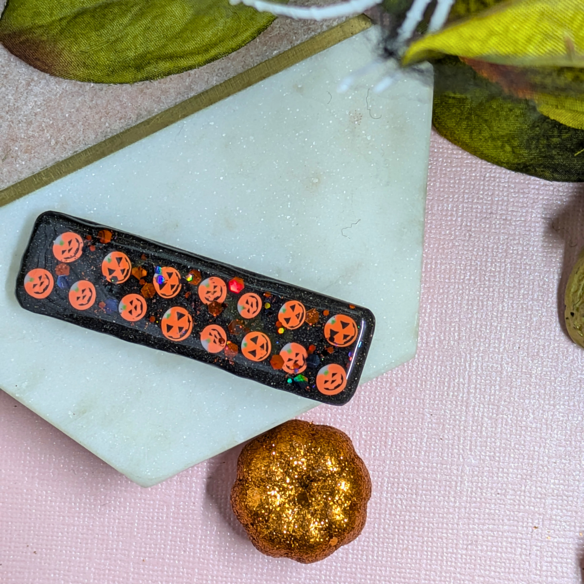 Pumpkin Polymer Clay Halloween Hair Slide