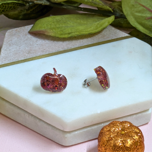 Glitter Pumpkin Resin Stud Earrings