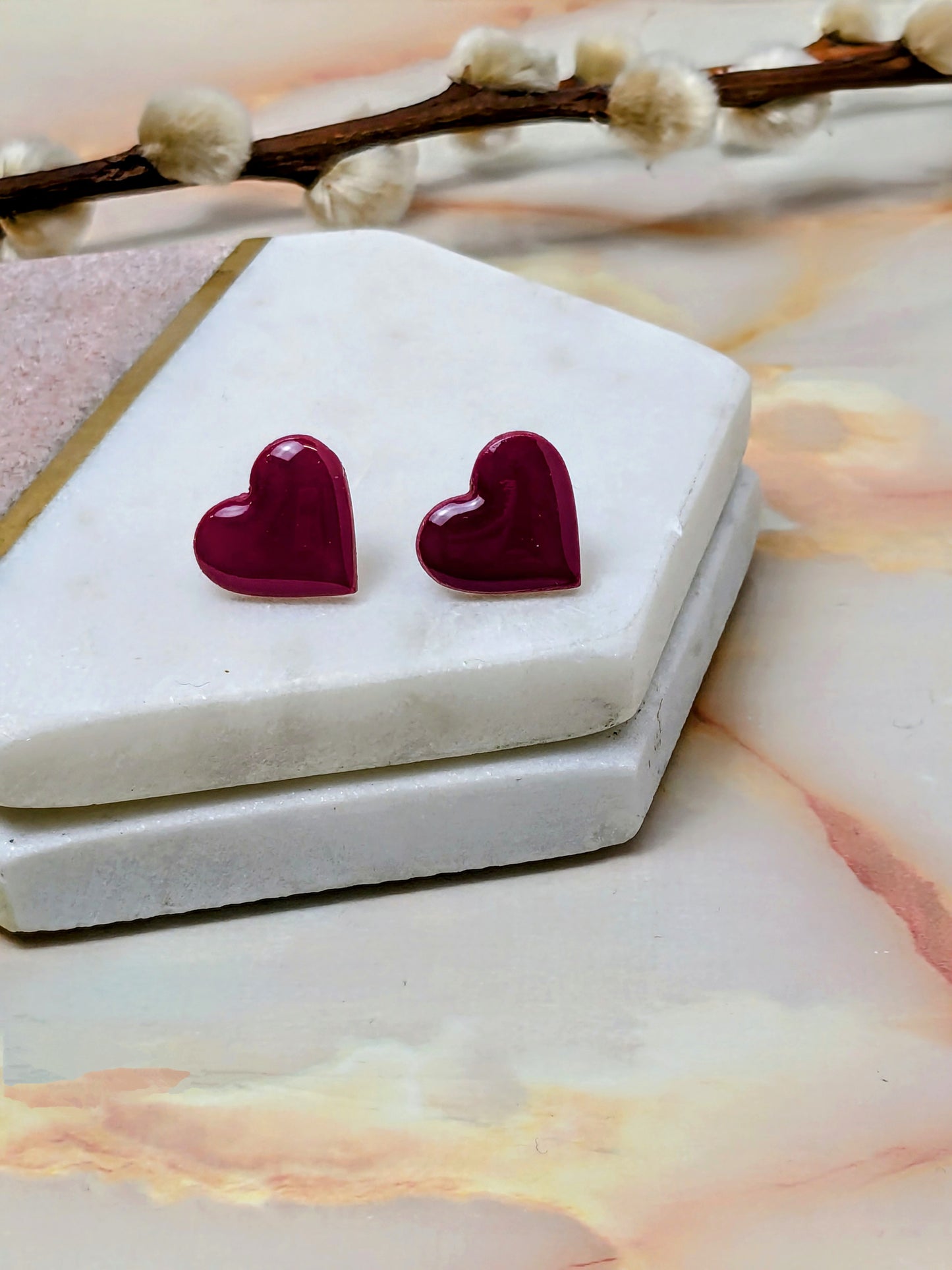 "Amy" Polymer Clay Heart Stud Earrings