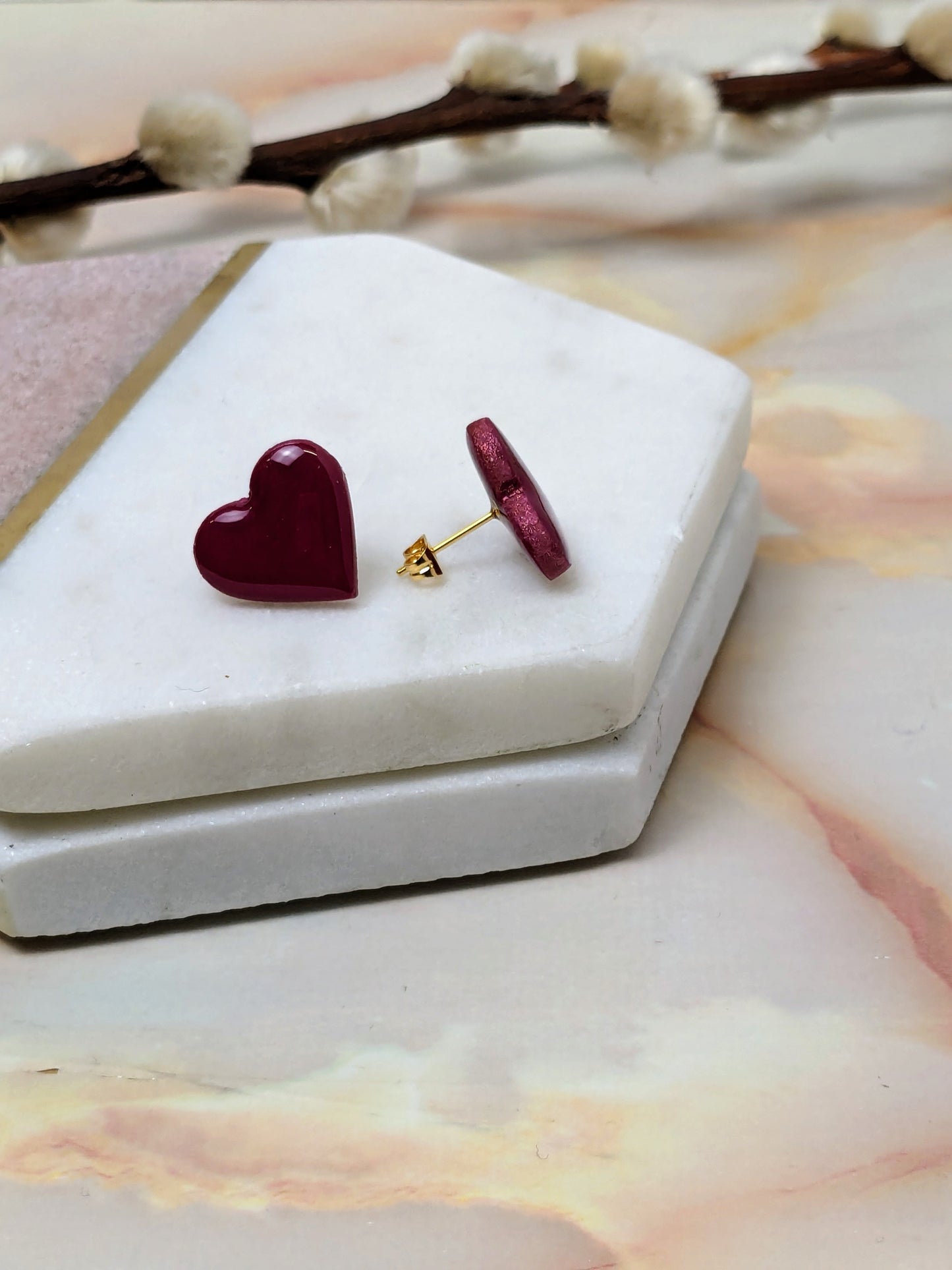 "Amy" Polymer Clay Heart Stud Earrings