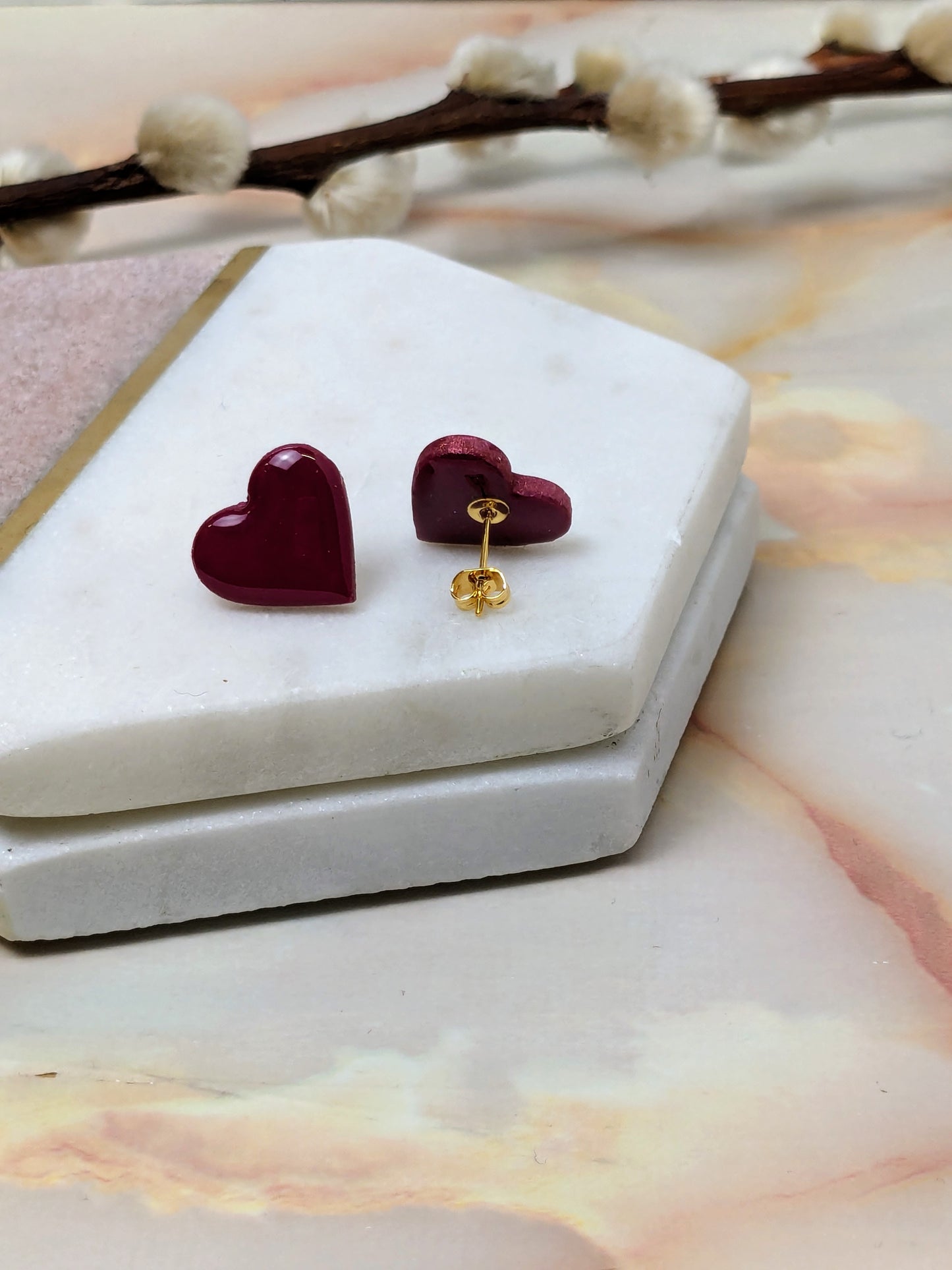 "Amy" Polymer Clay Heart Stud Earrings