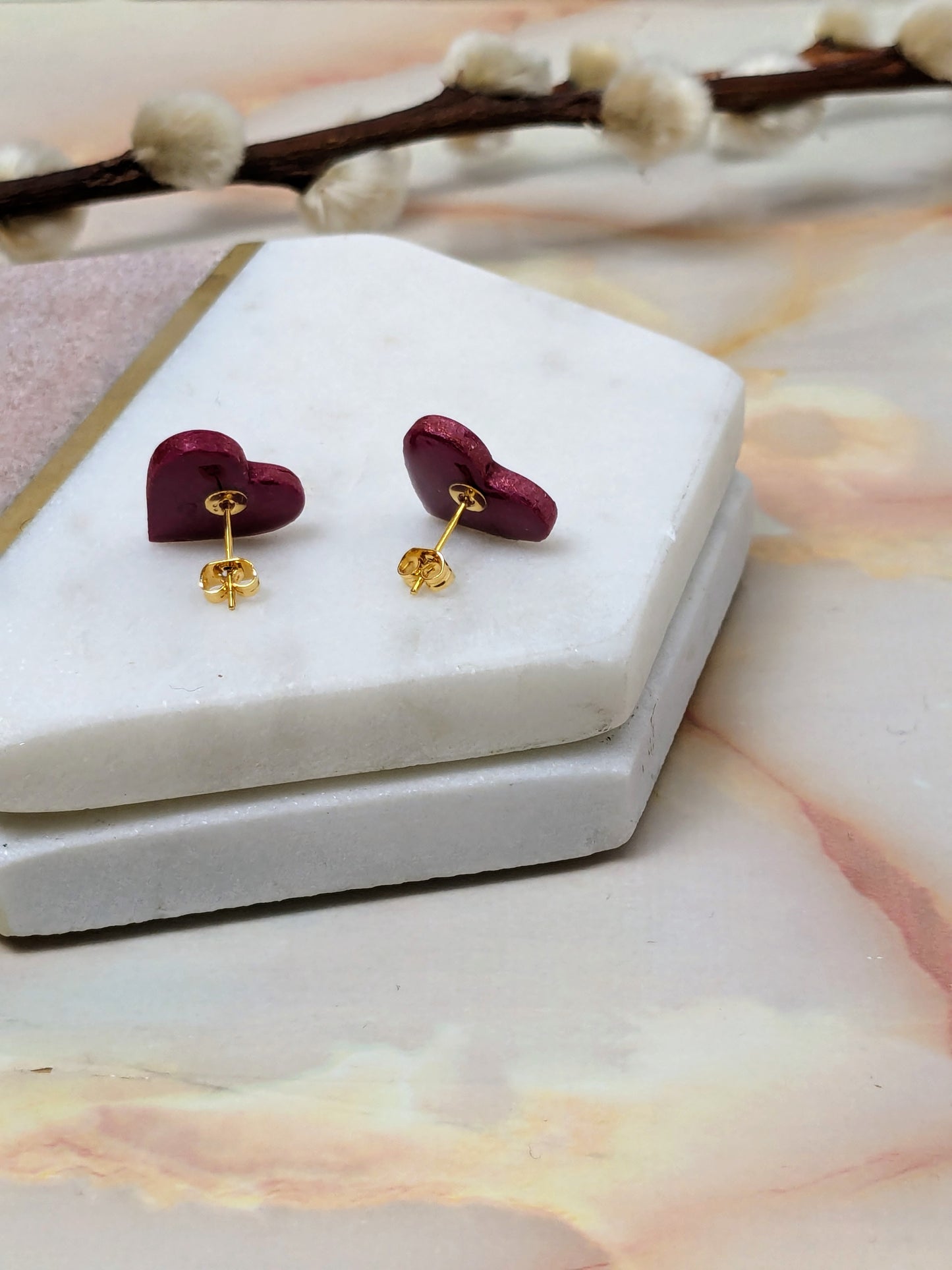 "Amy" Polymer Clay Heart Stud Earrings