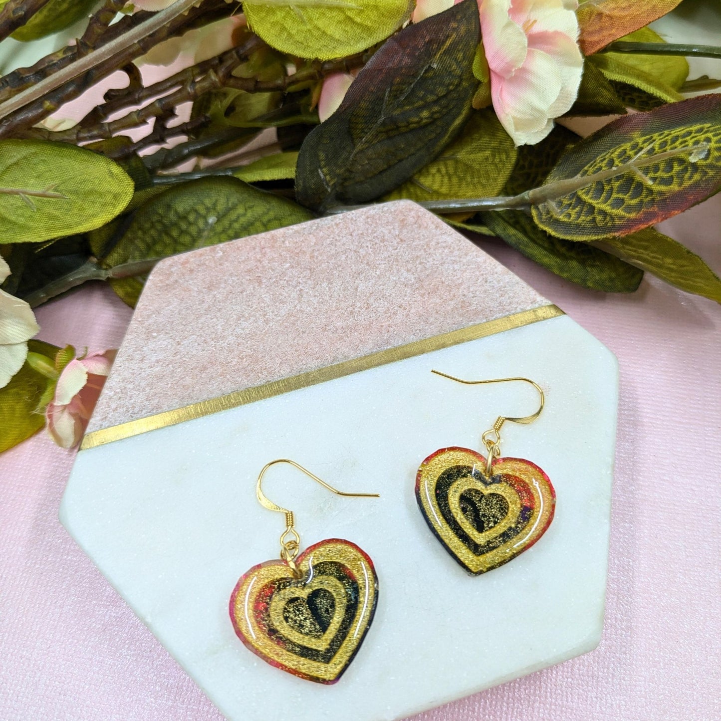 "Annabel" Heart Alcohol Ink Dangle Earrings