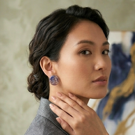 Bailey Blue Glitter Circle Clip-On Earrings | Vegan Resin Jewellery by Created By Lau