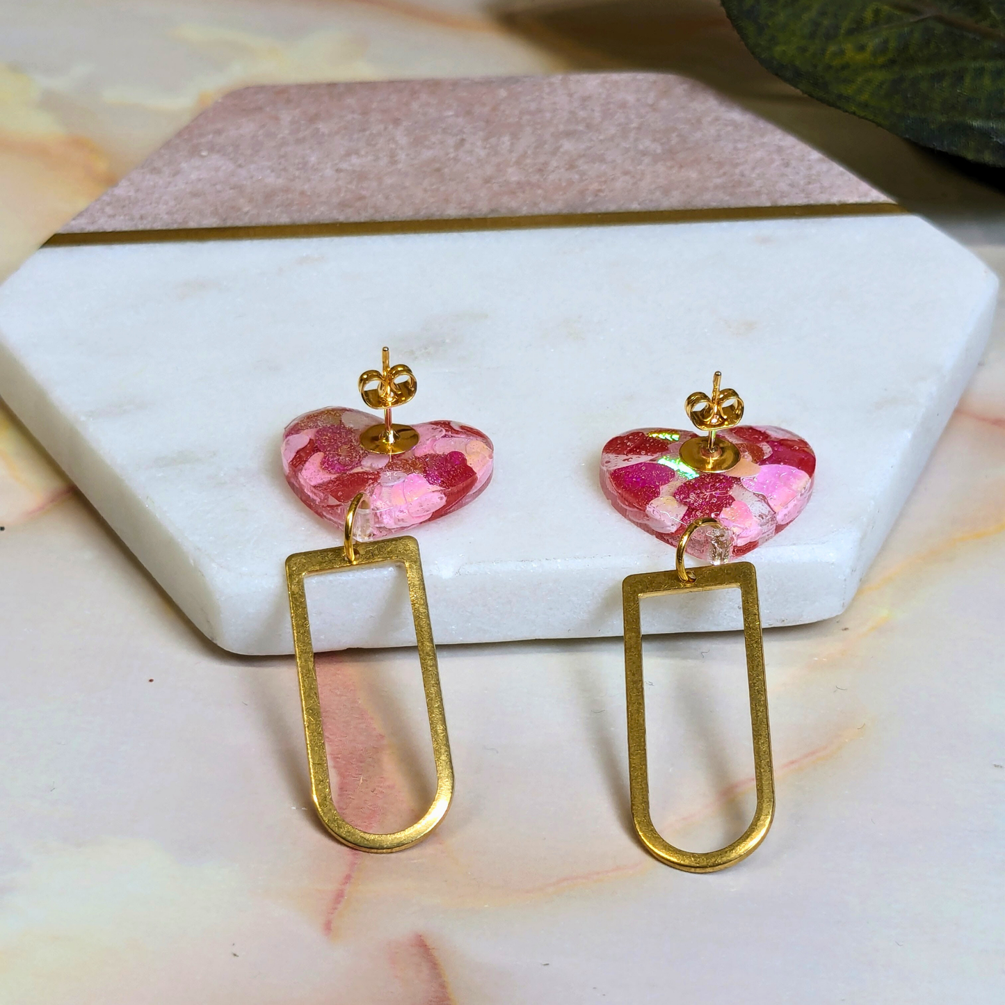 "Candy" Heart Confetti Glitter Heart Earrings with D Charm