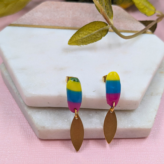 "Jodi" Rainbow Stripe Pattern Small Dangle with Mini Marquise Charm