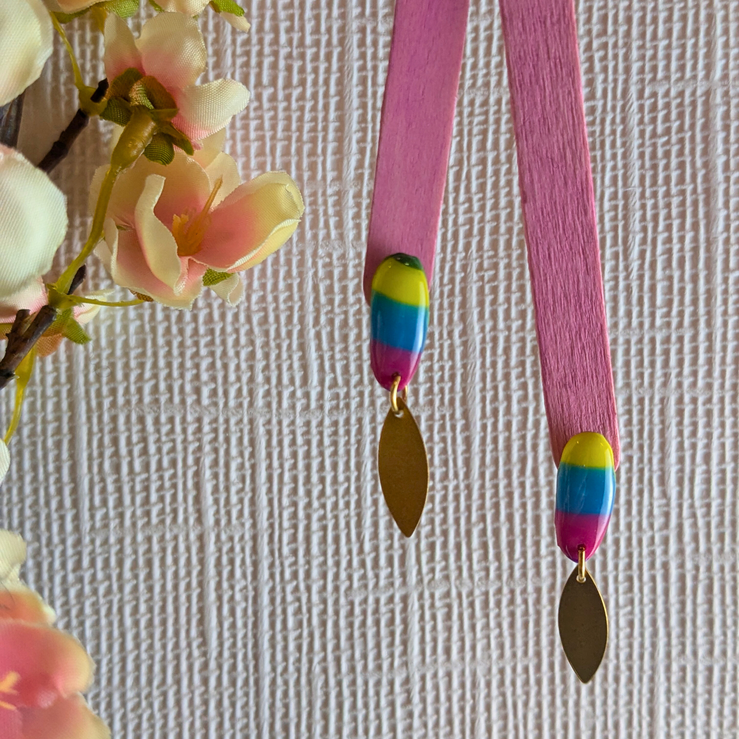 "Jodi" Rainbow Stripe Pattern Small Dangle with Mini Marquise Charm