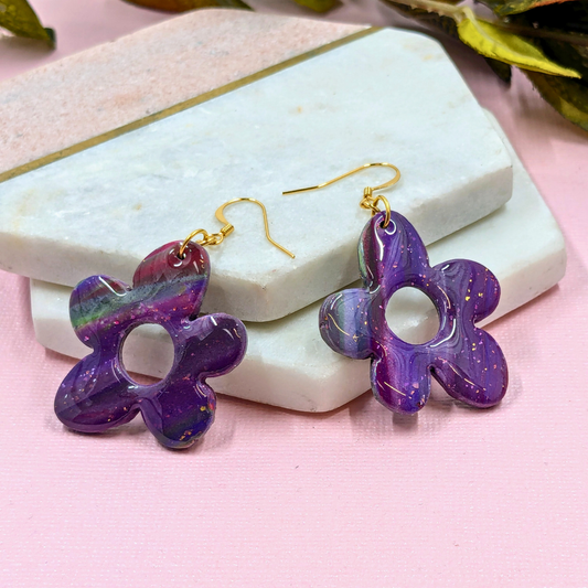 Florence Purple Abstract Flower Polymer Clay Dangle Earrings
