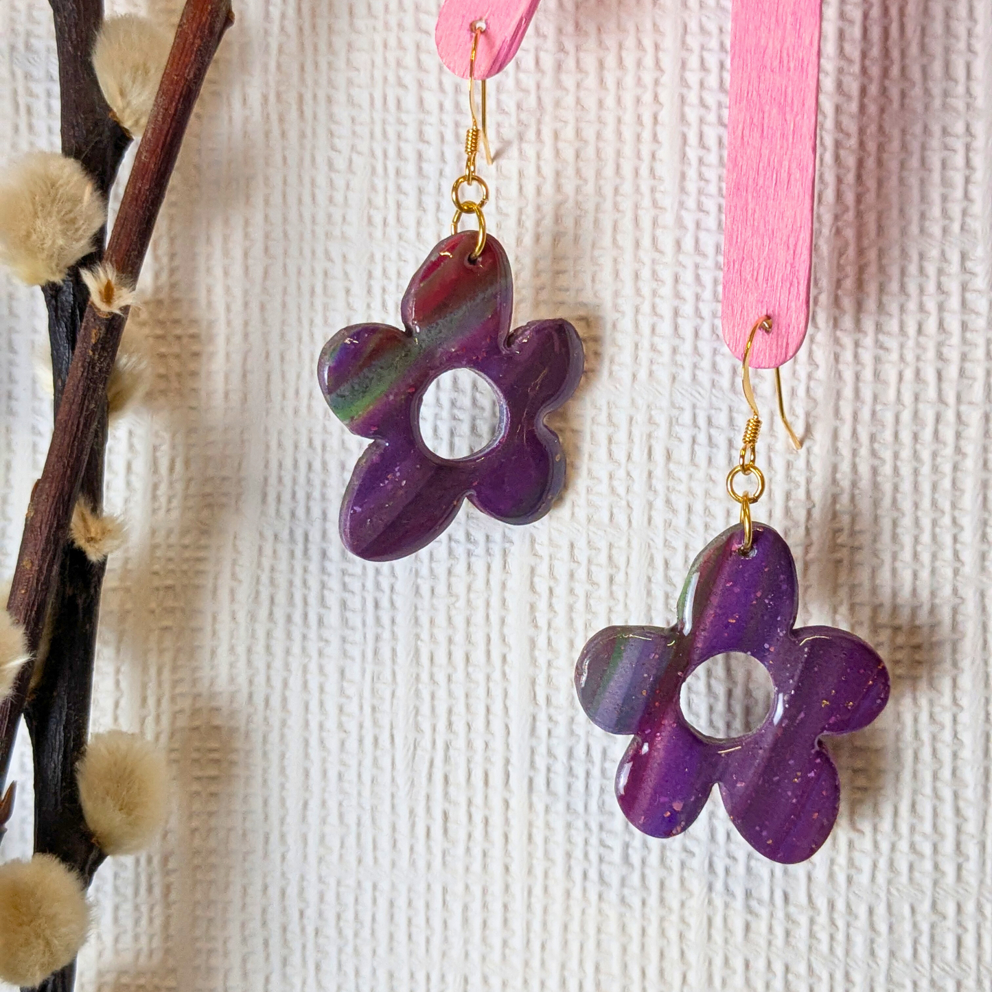 Florence Purple Abstract Flower Polymer Clay Dangle Earrings