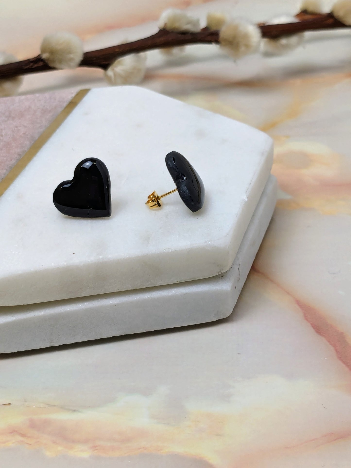 "Amy" Polymer Clay Heart Stud Earrings
