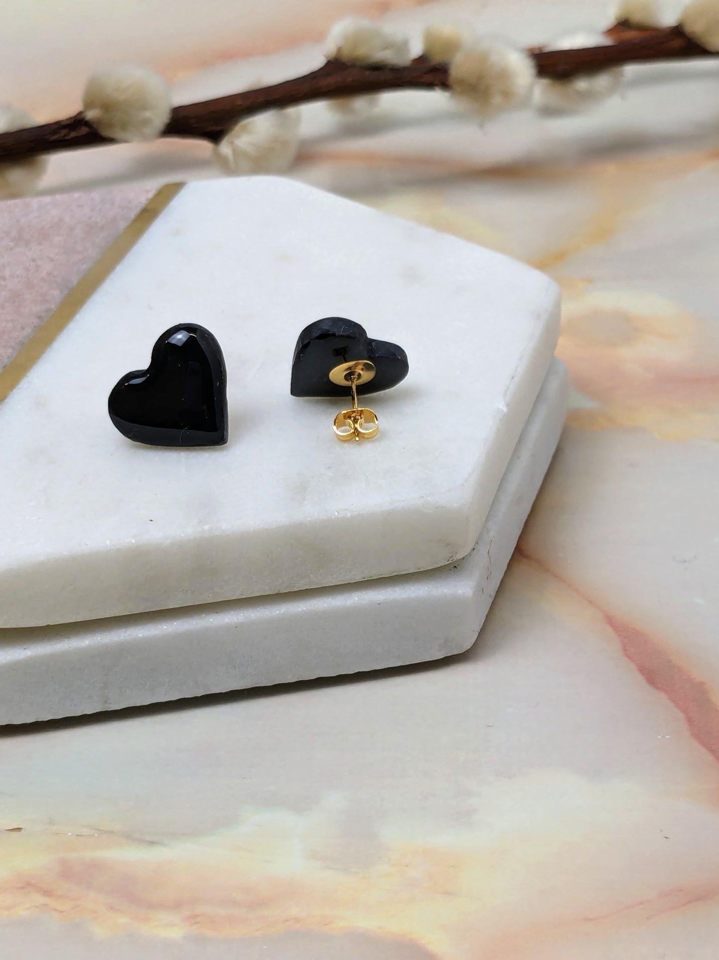 "Amy" Polymer Clay Heart Stud Earrings