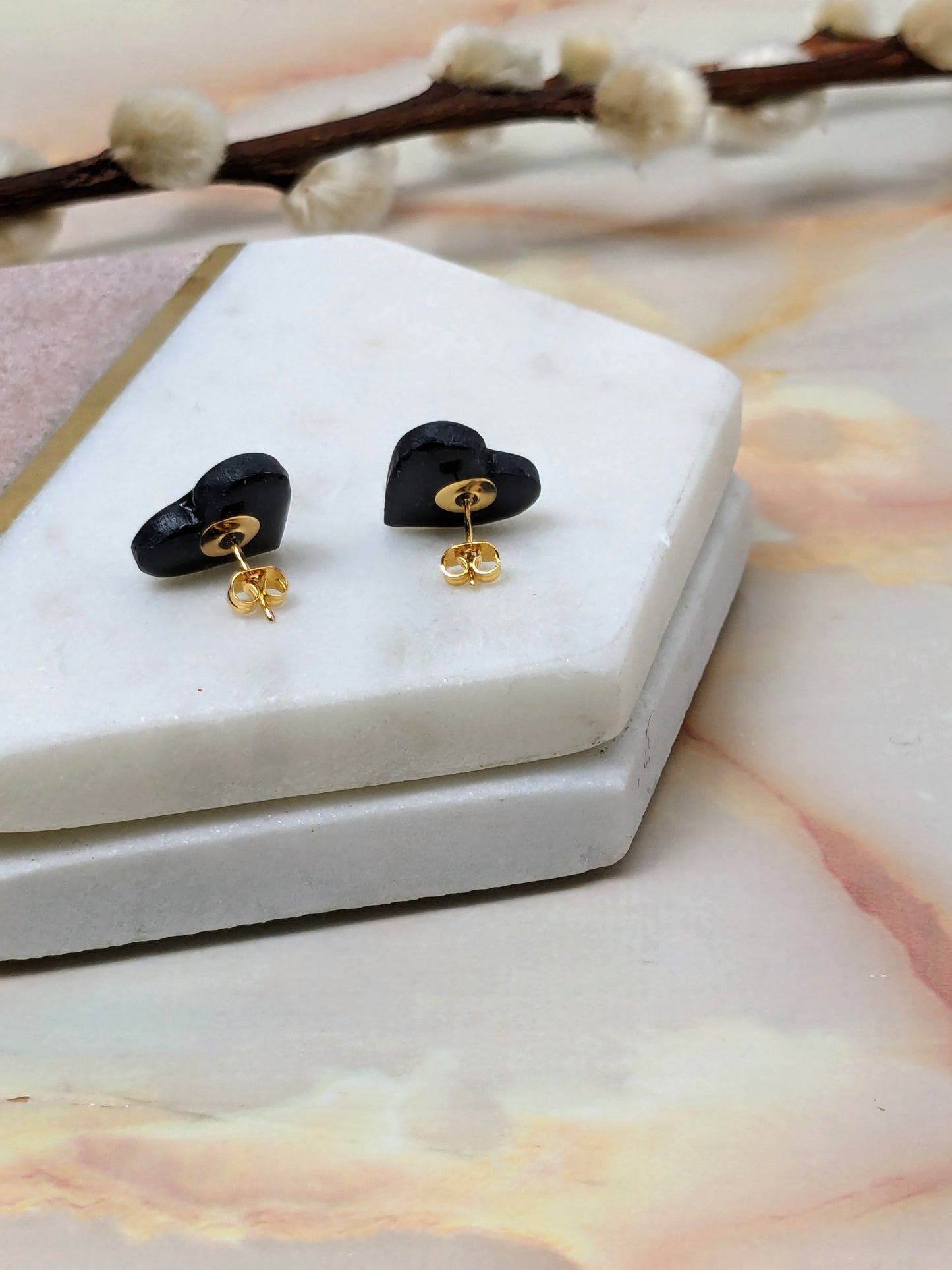 "Amy" Polymer Clay Heart Stud Earrings