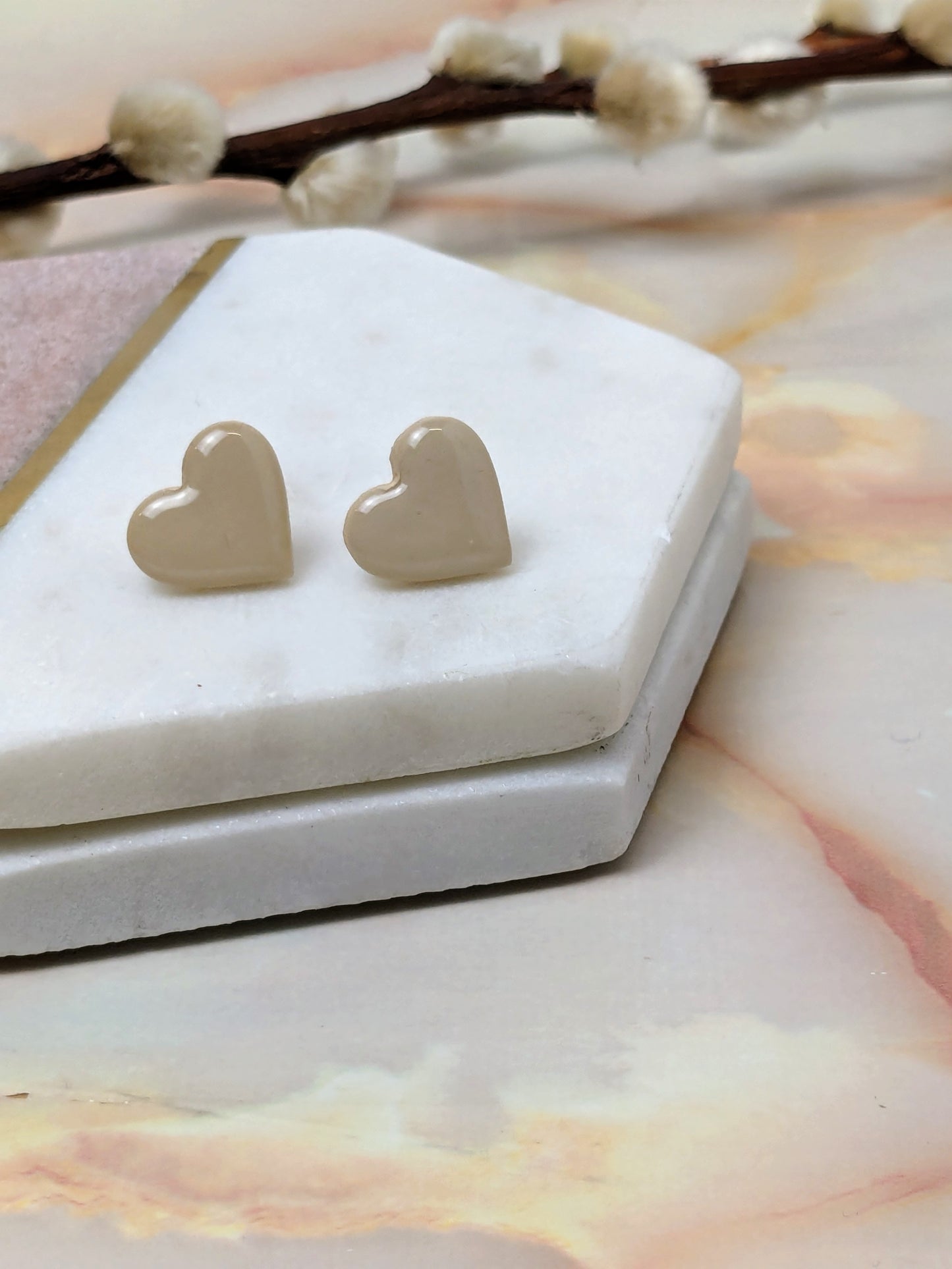 "Amy" Polymer Clay Heart Stud Earrings