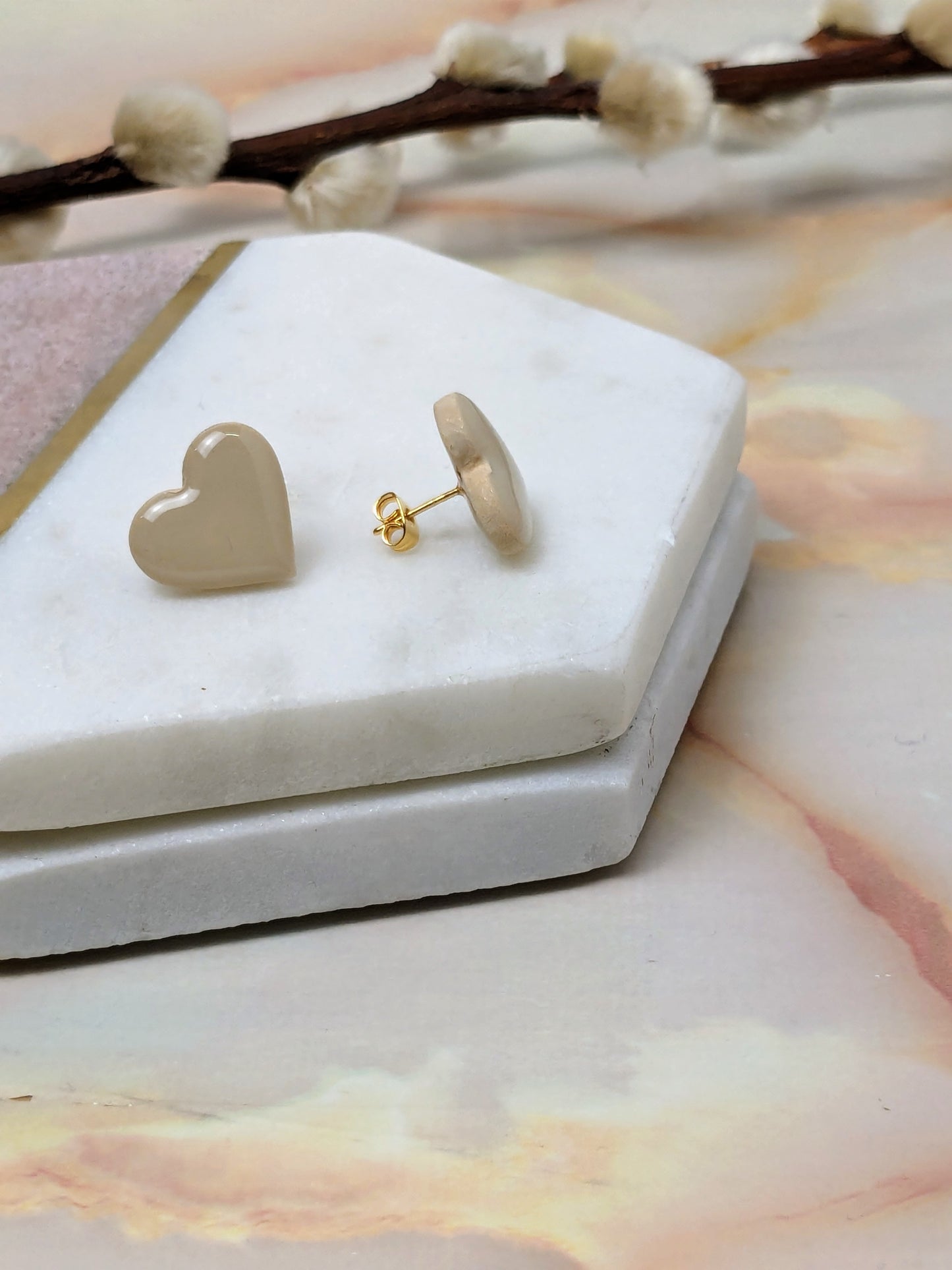 "Amy" Polymer Clay Heart Stud Earrings