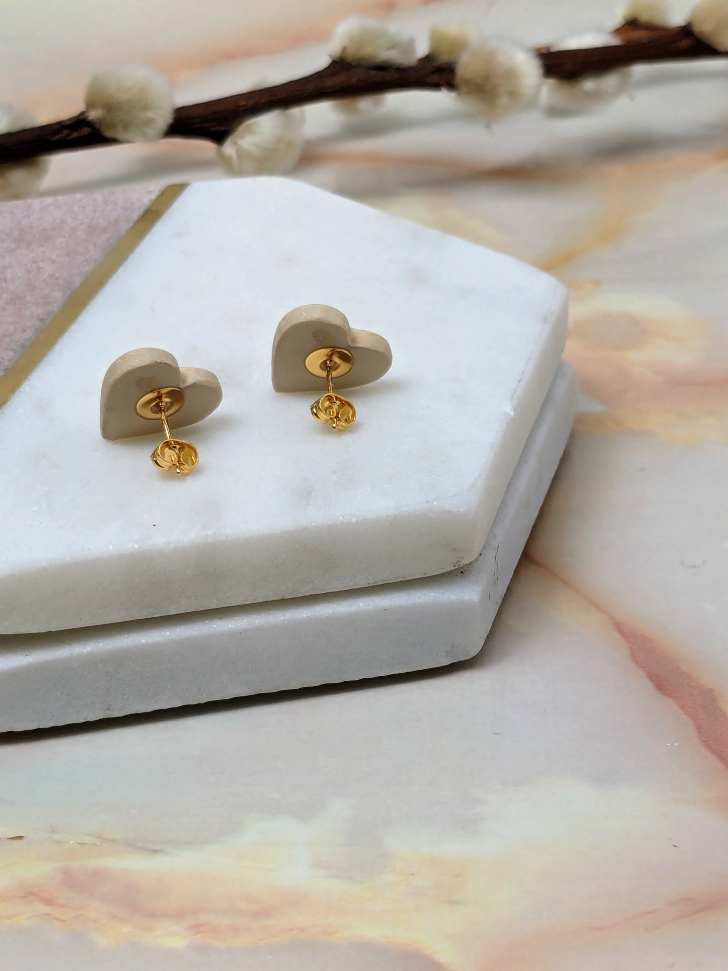 "Amy" Polymer Clay Heart Stud Earrings