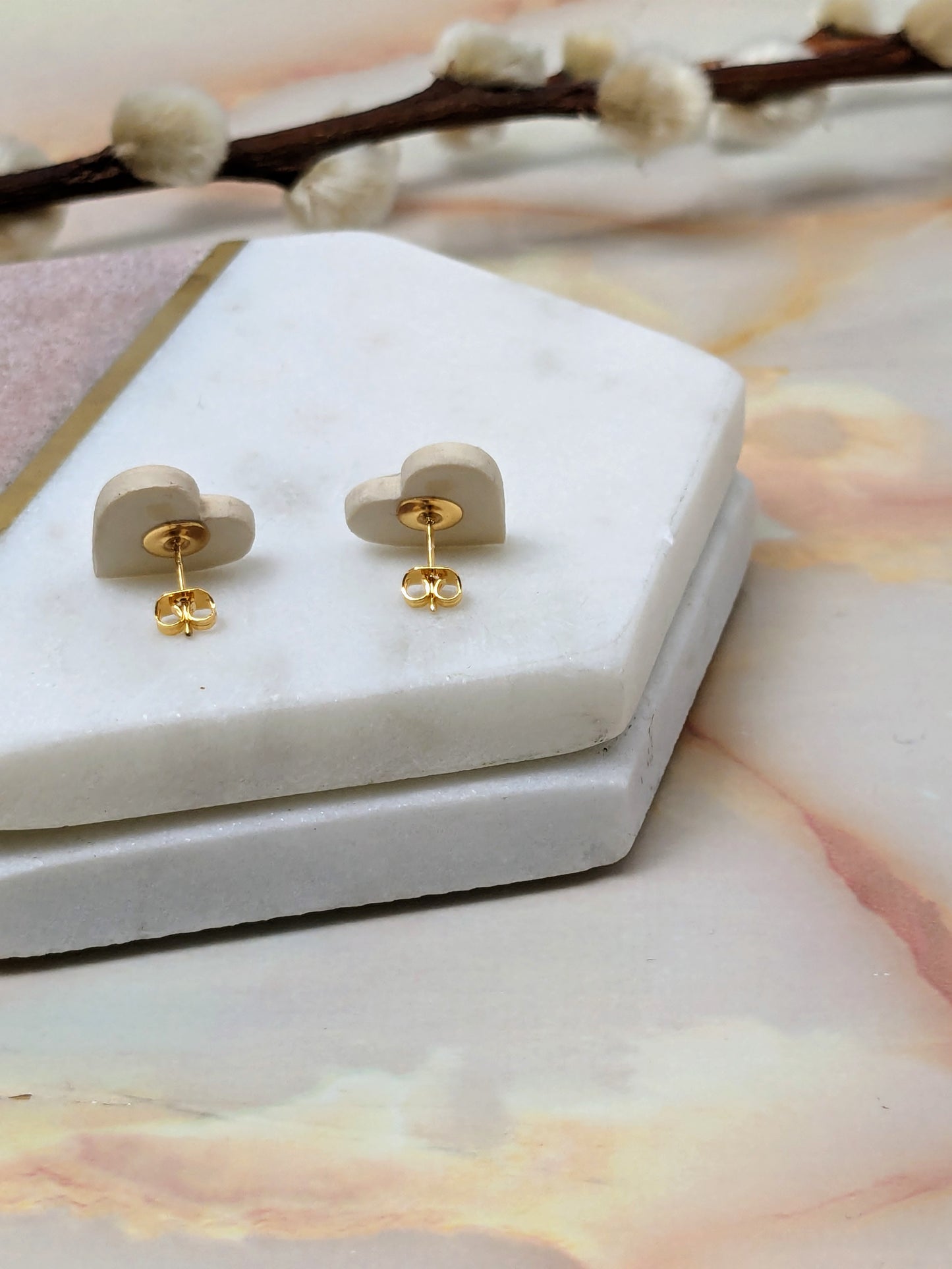 "Amy" Polymer Clay Heart Stud Earrings