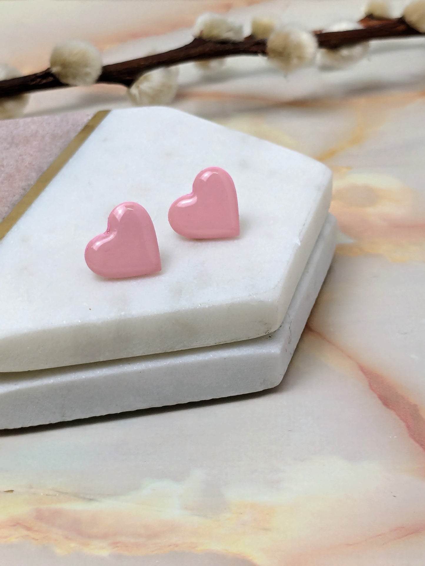 "Amy" Polymer Clay Heart Stud Earrings