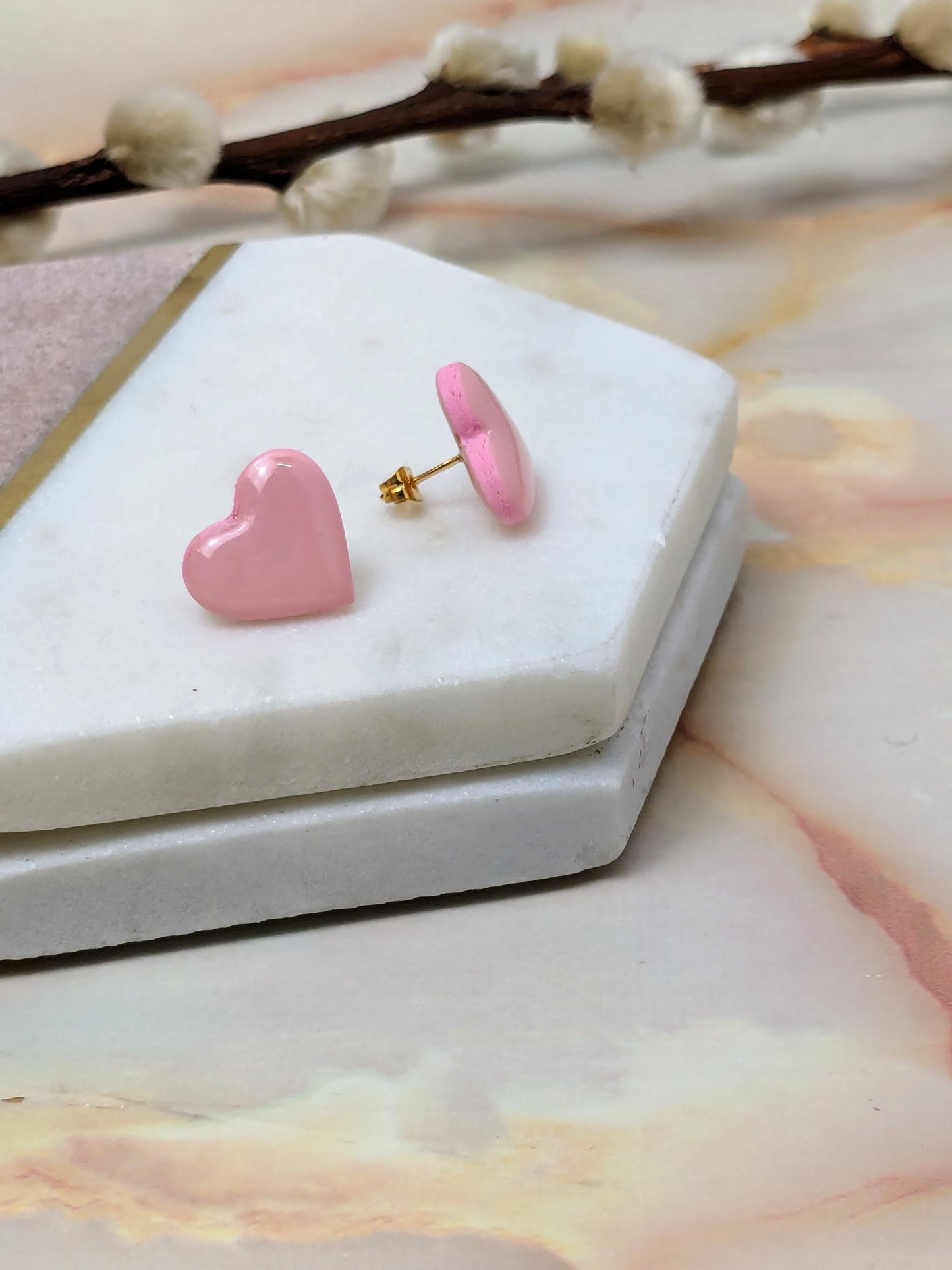 "Amy" Polymer Clay Heart Stud Earrings