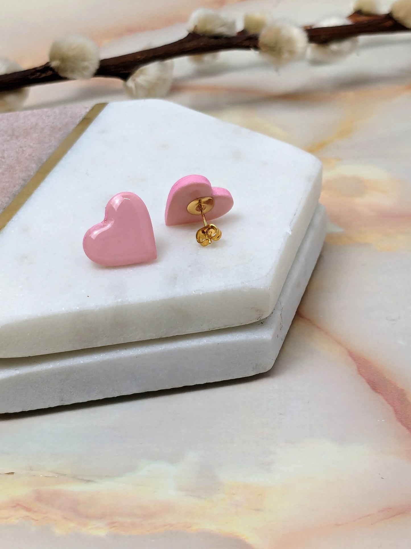 "Amy" Polymer Clay Heart Stud Earrings
