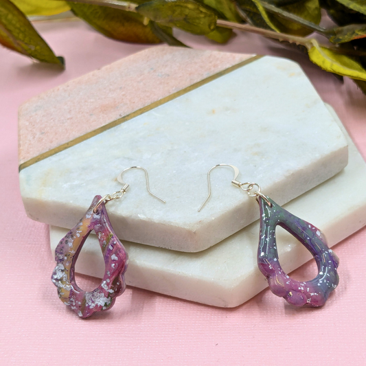 Angeline Abstract Flower Petal Polymer Clay Dangle Earrings