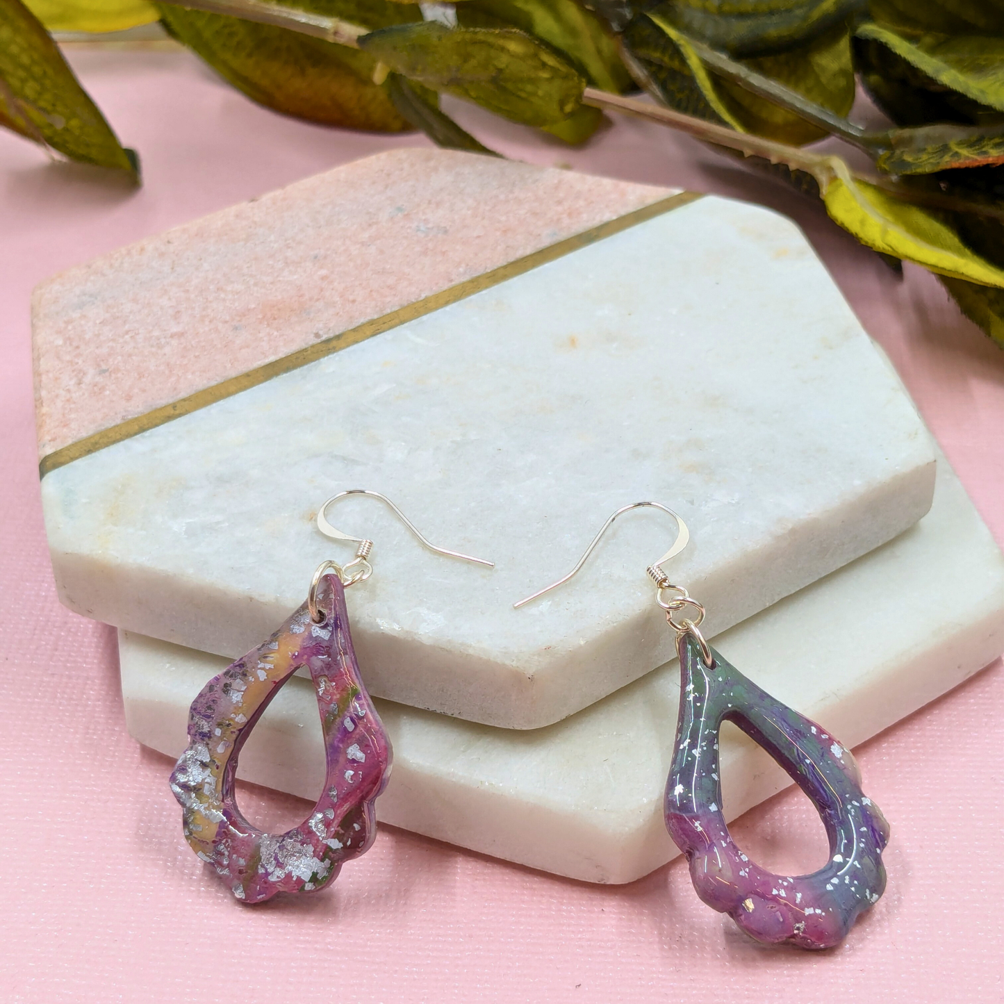 Angeline Abstract Flower Petal Polymer Clay Dangle Earrings