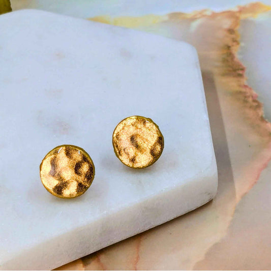 "Annalise" Gold Faux Hammered Polymer Clay Stud Earrings | Handmade Minimalist Glam Jewellery