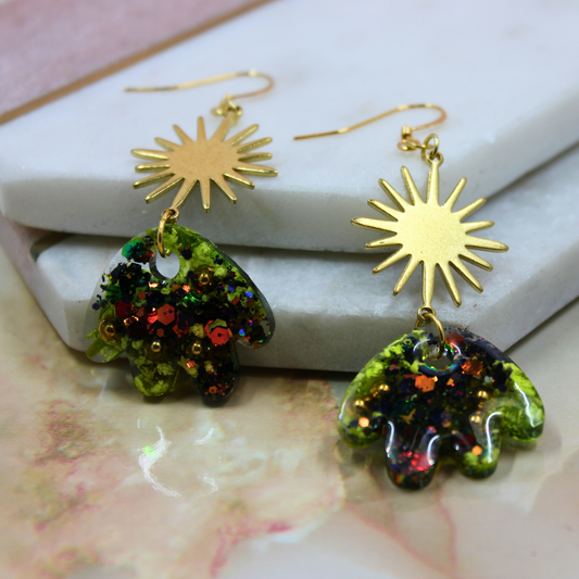 "Aster" Autumn Petal Resin Dangle Earrings | Handmade Boho-Chic Jewellery