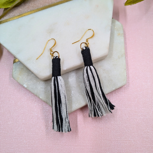 Aurora Black White Wrap Tassel Earrings - Handmade UK