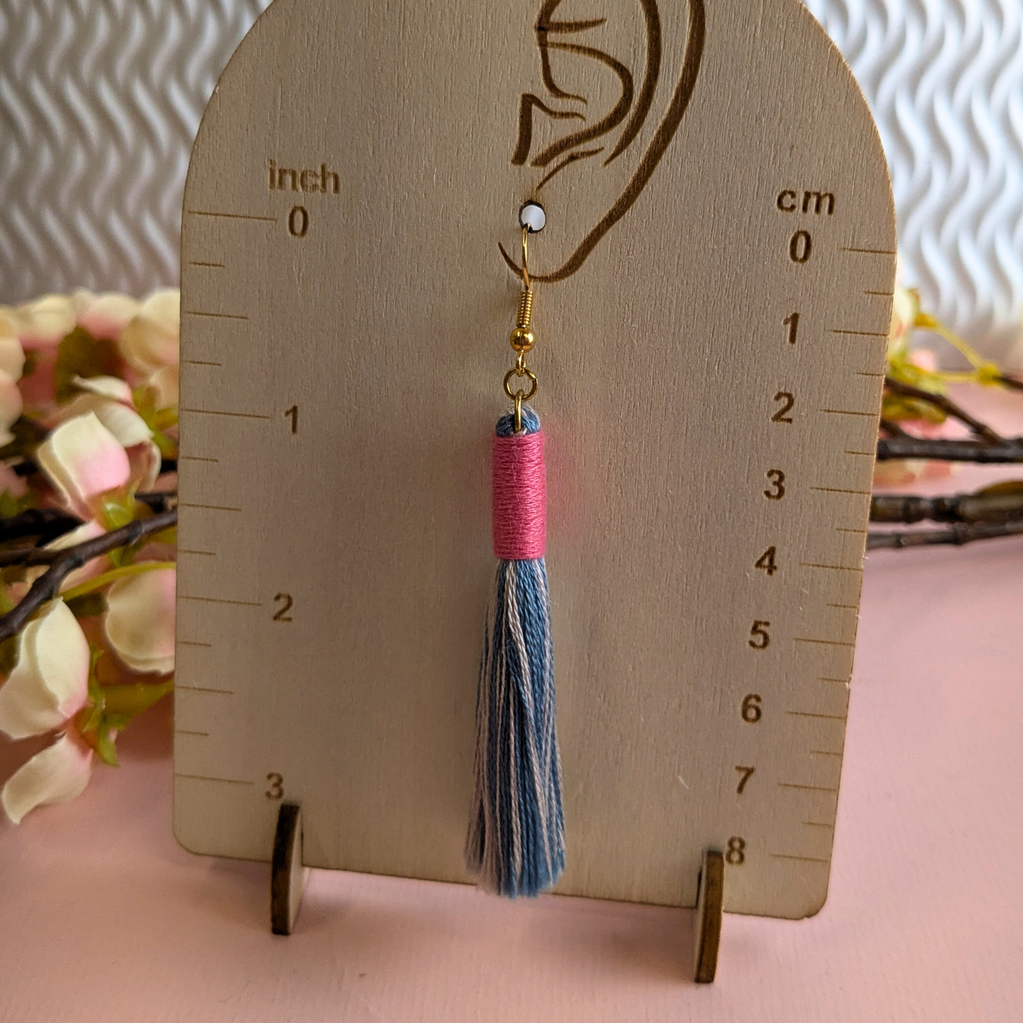 Aurora Blue & Pink Wrap Tassel Earrings - Gold Plated Handmade UK
