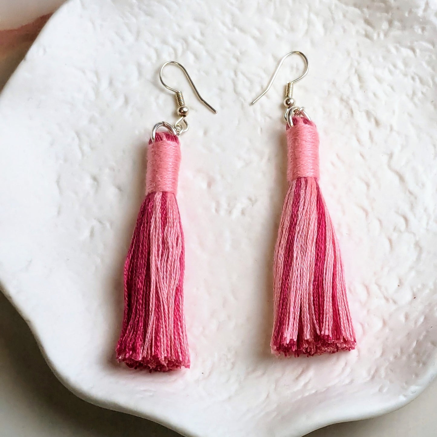 Tassel Earrings created with a Pink Mix with Bright Pink Contrast Wrap