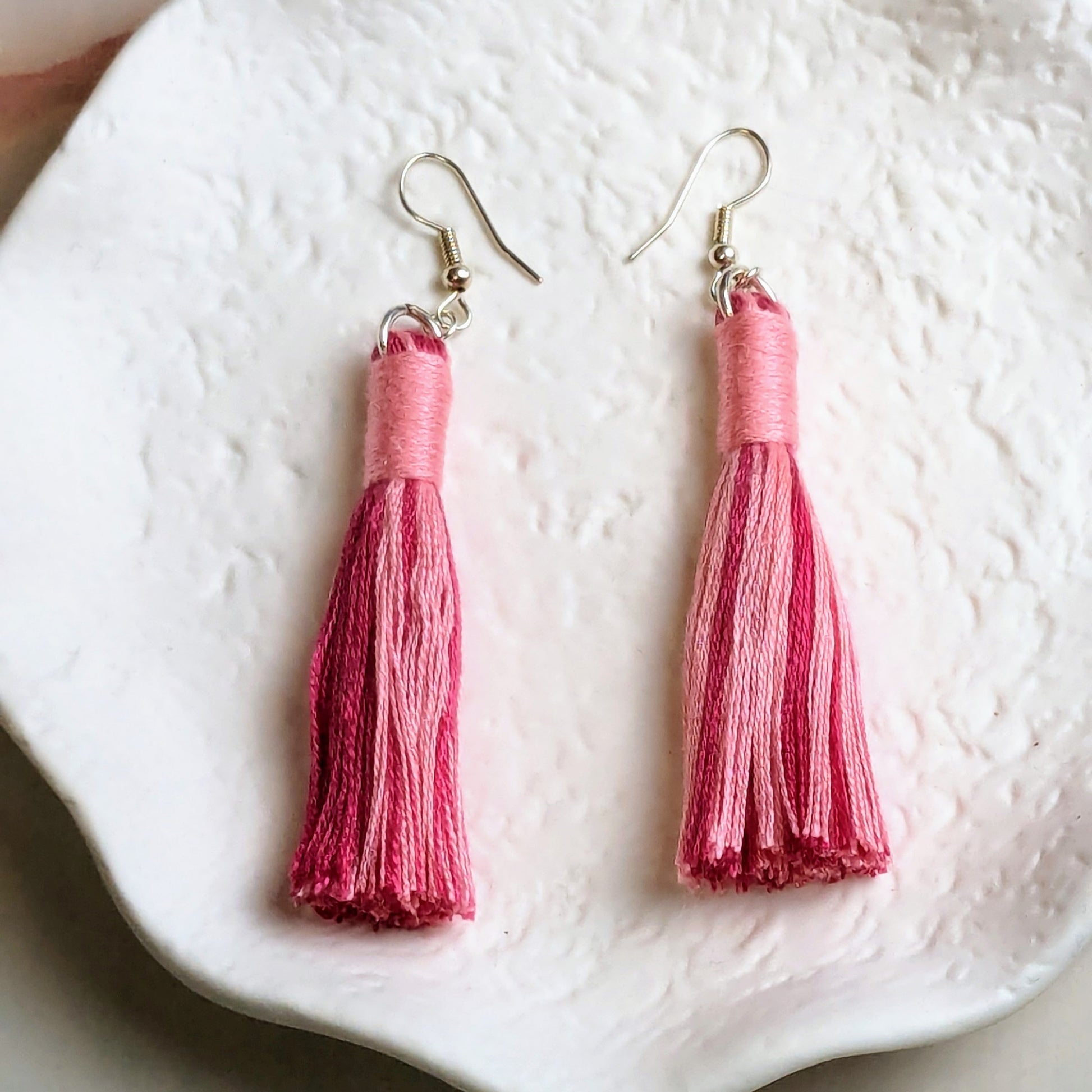 Tassel Earrings created with a Pink Mix with Bright Pink Contrast Wrap