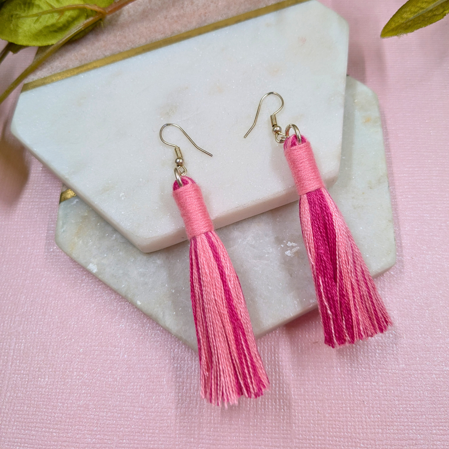Aurora Pink Mix & Bright Pink Wrap Tassel Earrings - Silver UK