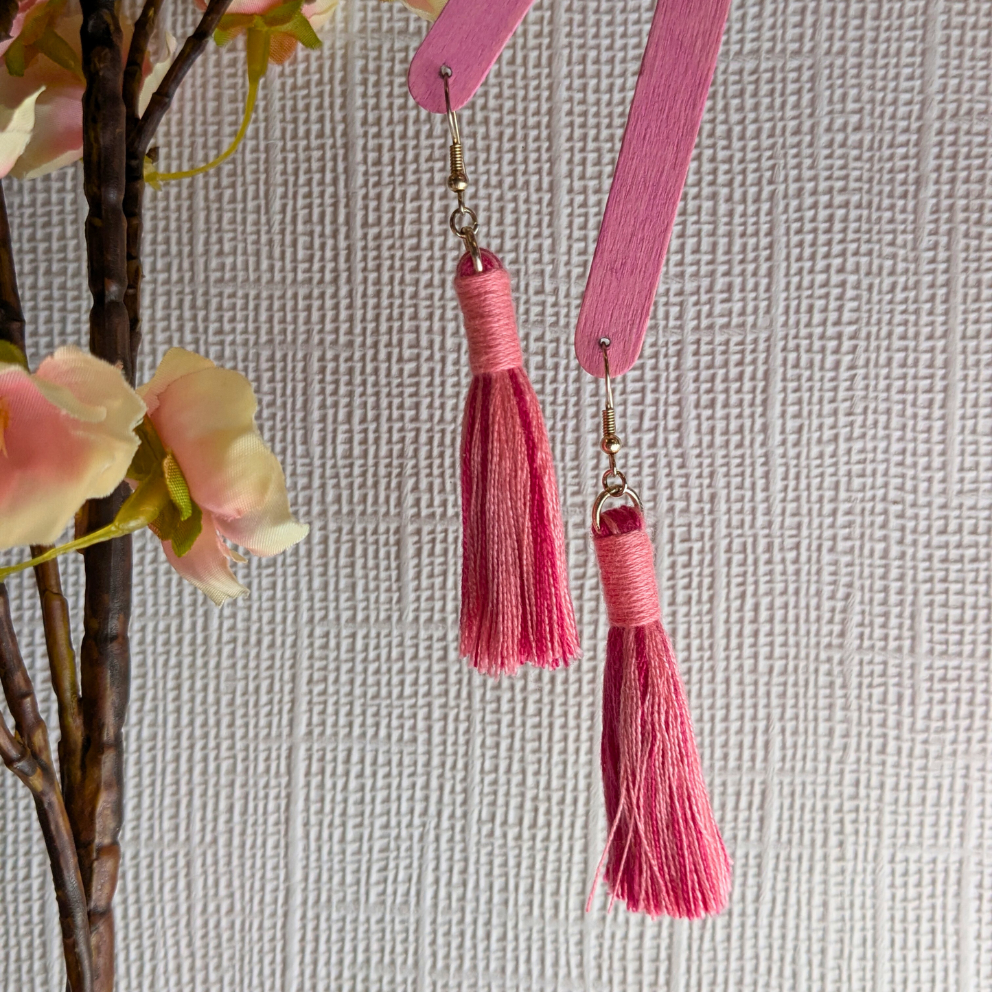 Aurora Pink Mix & Bright Pink Wrap Tassel Earrings - Silver UK