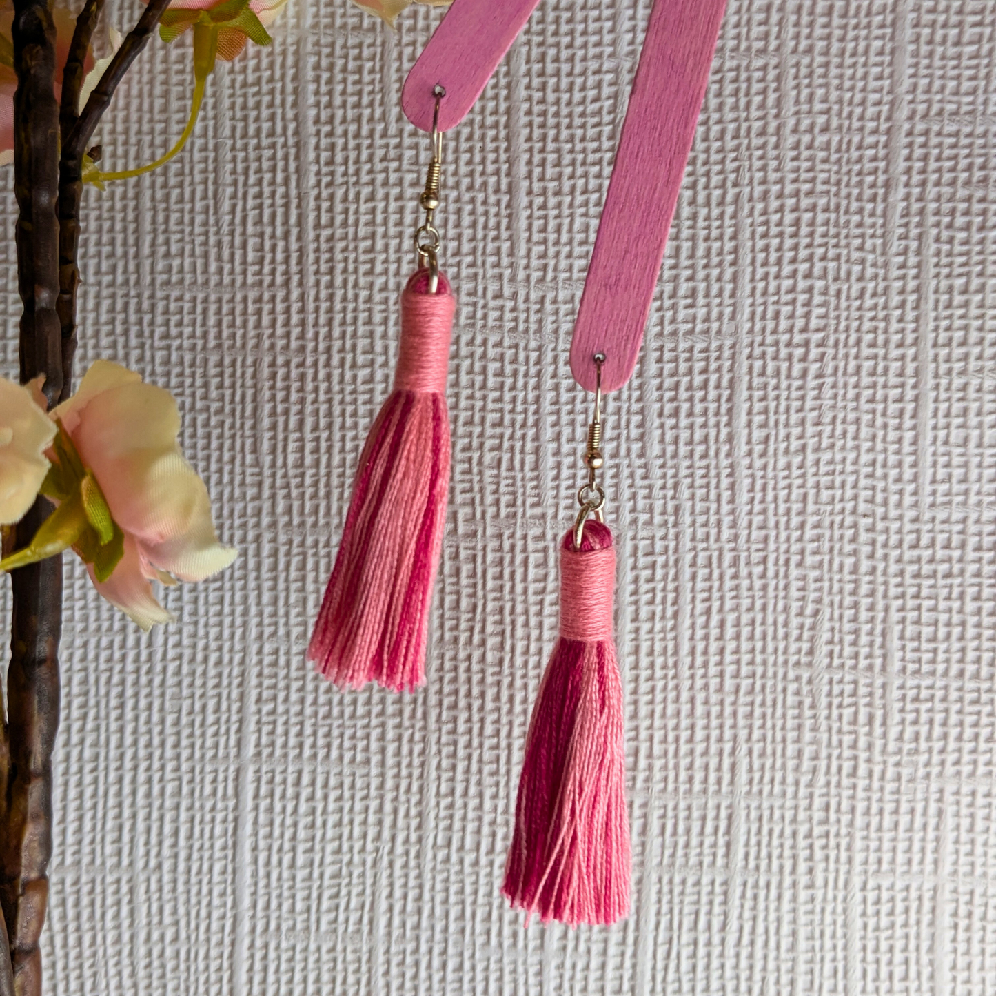 Aurora Pink Mix & Bright Pink Wrap Tassel Earrings - Silver UK