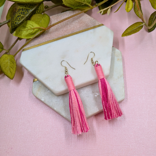 Aurora Pink Mix & Bright Pink Wrap Tassel Earrings - Silver UK