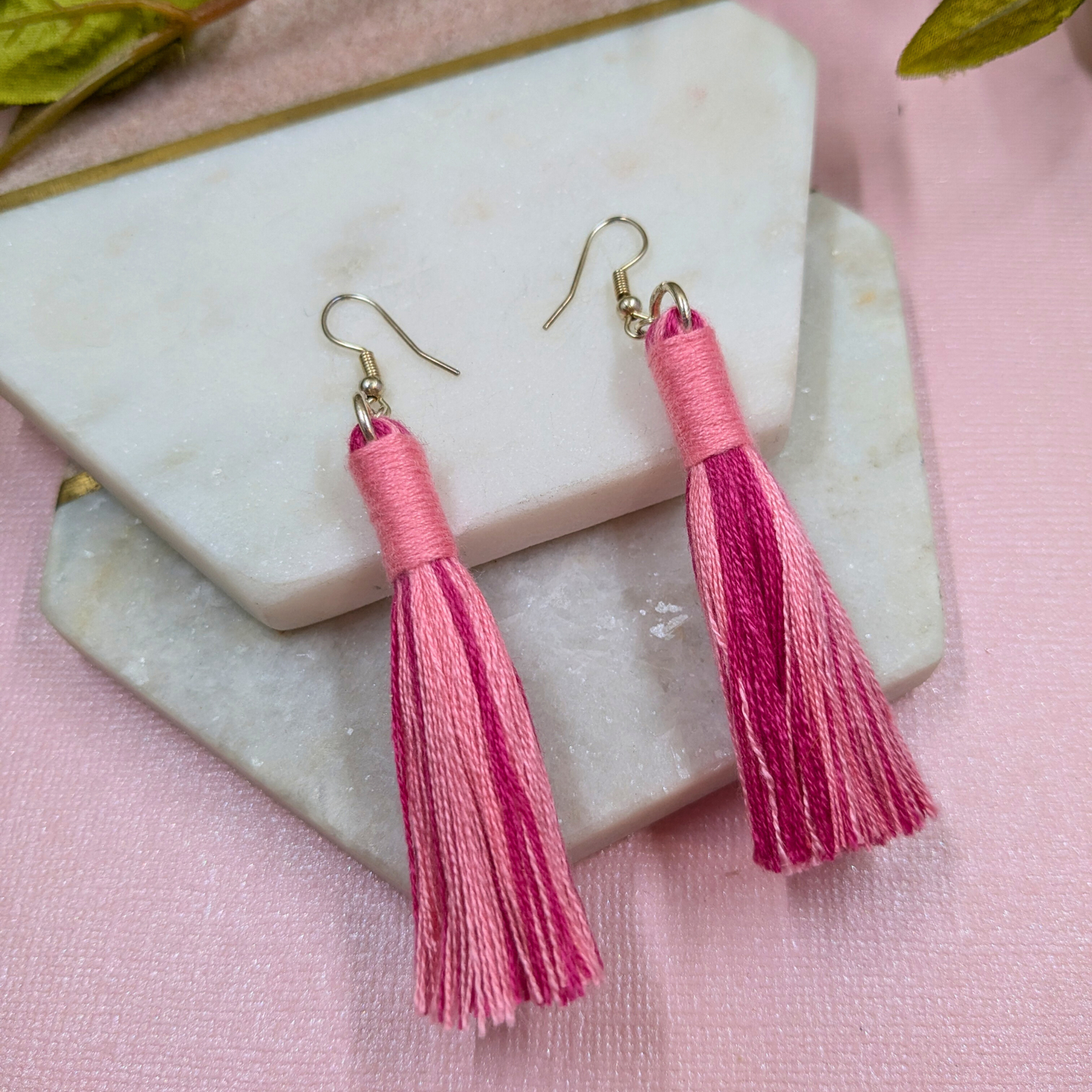Aurora Pink Mix & Bright Pink Wrap Tassel Earrings - Silver UK
