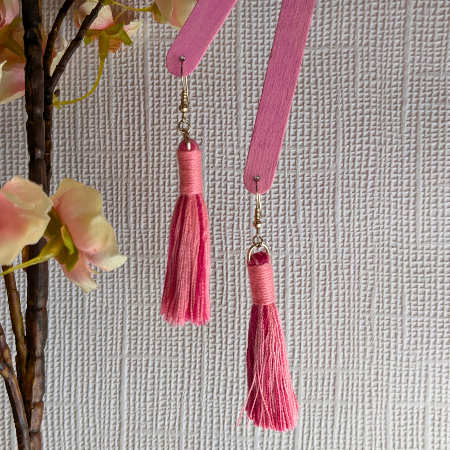 Aurora Pink Mix & Bright Pink Wrap Tassel Earrings - Silver UK