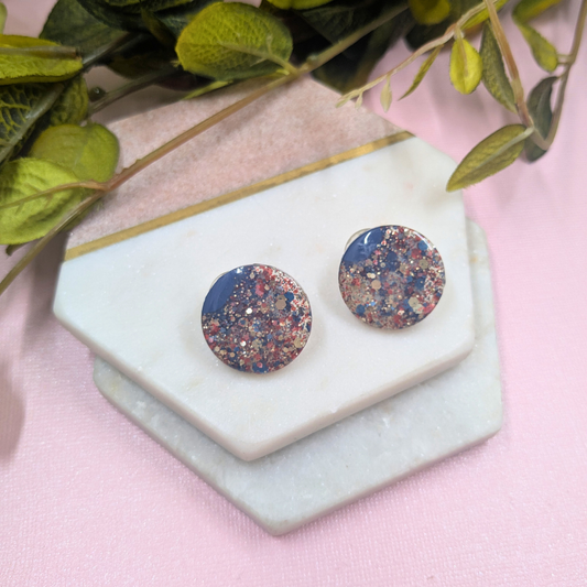 Bailey Blue Glitter Circle Clip-On Earrings | Vegan Resin Jewellery by Created By Lau