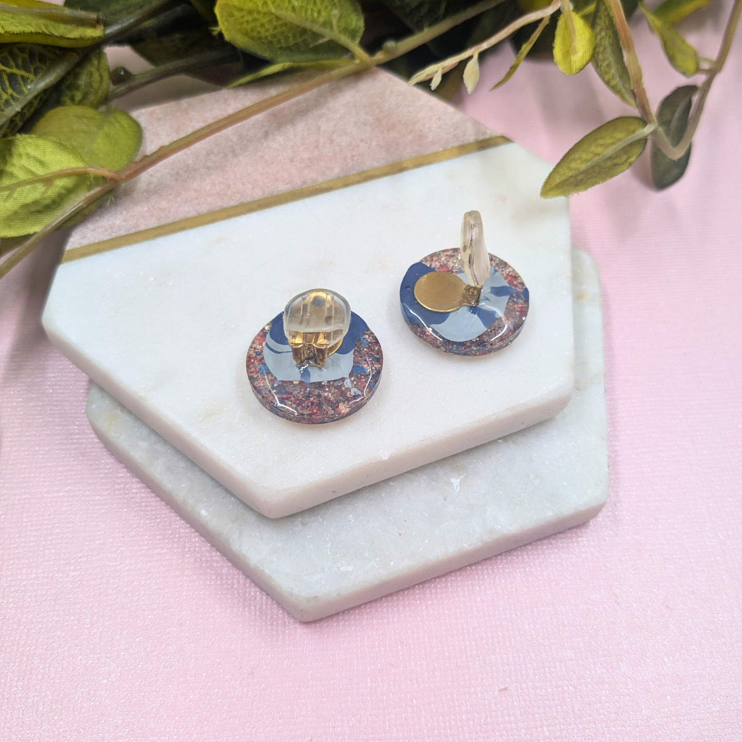 Bailey Blue Glitter Circle Clip-On Earrings | Vegan Resin Jewellery by Created By Lau