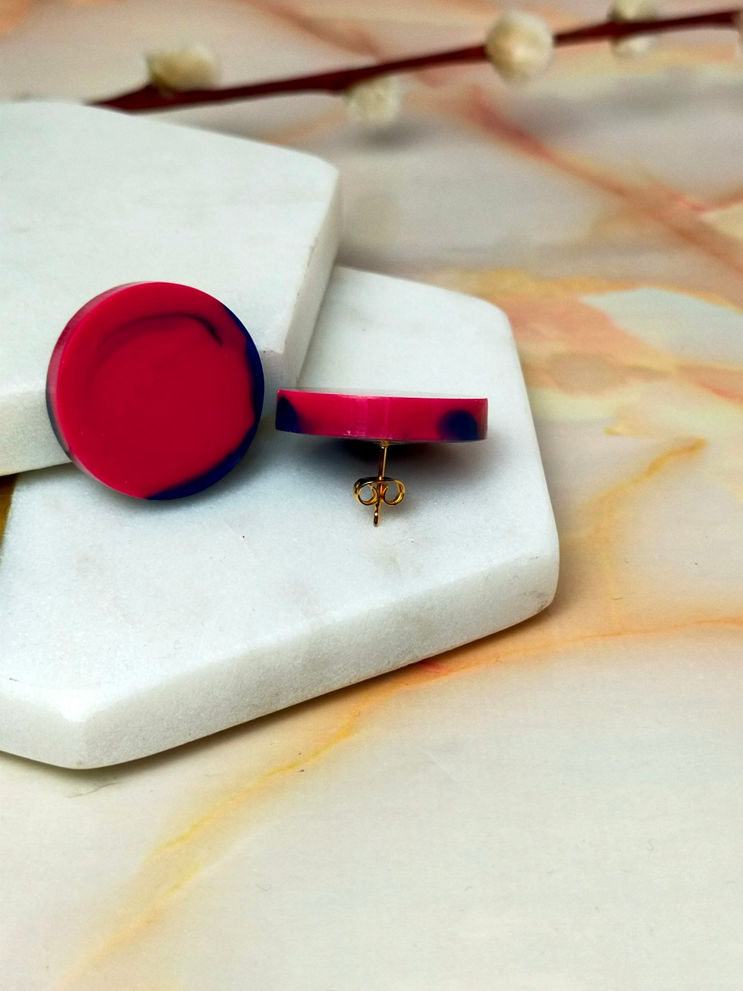 "Bailey" Pink & Blue Circle Resin Stud Earrings