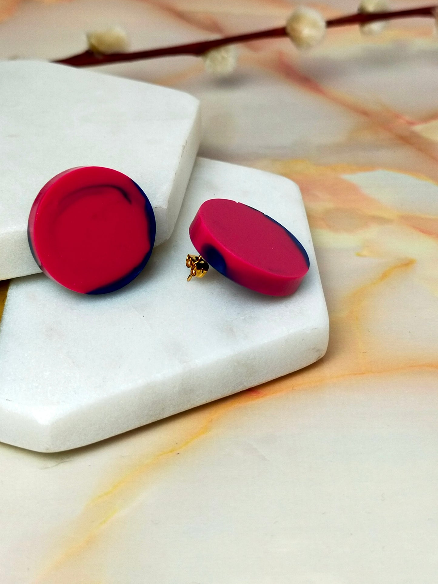 "Bailey" Pink & Blue Circle Resin Stud Earrings