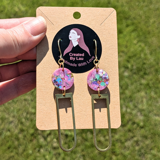 Beatrice Pink Multi Dottie Circle Dangle Earrings | Boho Brass Charm by Created By Lau