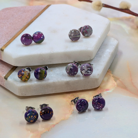 "Dottie" Marble Effect Polymer Clay Tiny Studs | Handmade Minimalist Earrings
