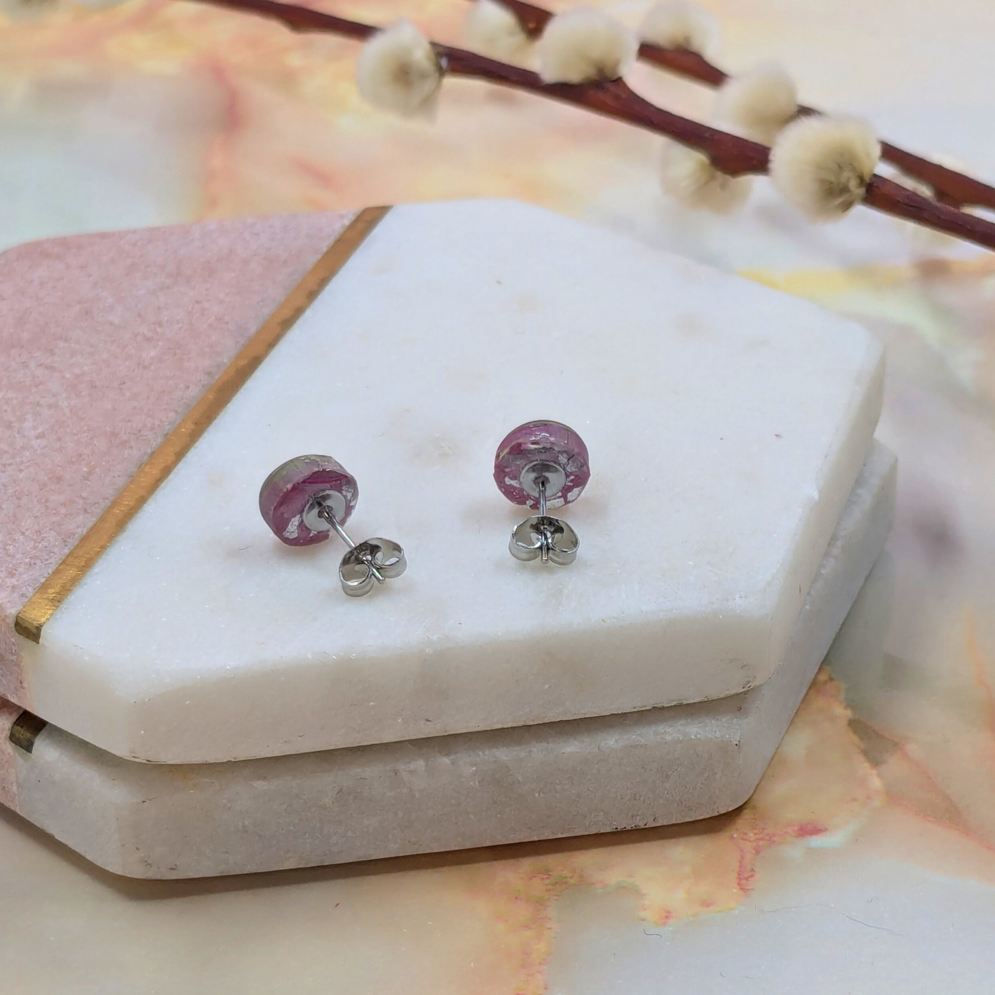 "Dottie" Marble Effect Polymer Clay Tiny Studs | Handmade Minimalist Earrings