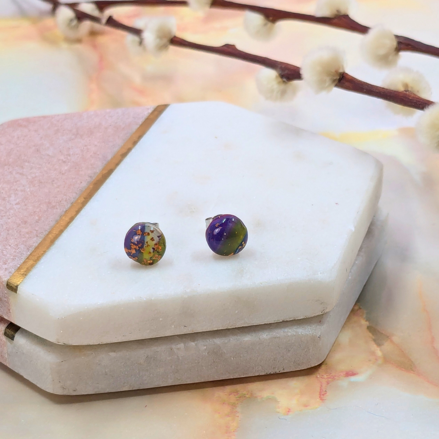 "Dottie" Marble Effect Polymer Clay Tiny Studs | Handmade Minimalist Earrings