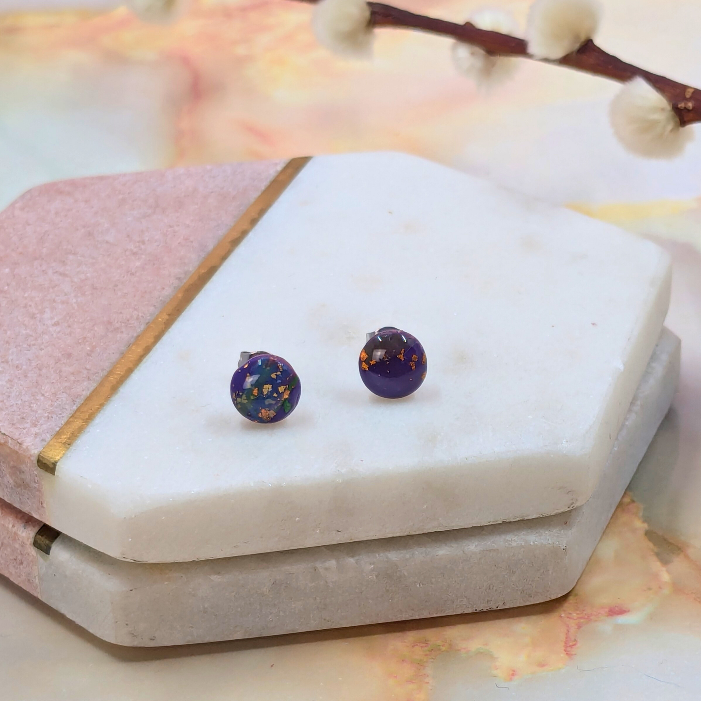 "Dottie" Marble Effect Polymer Clay Tiny Studs | Handmade Minimalist Earrings