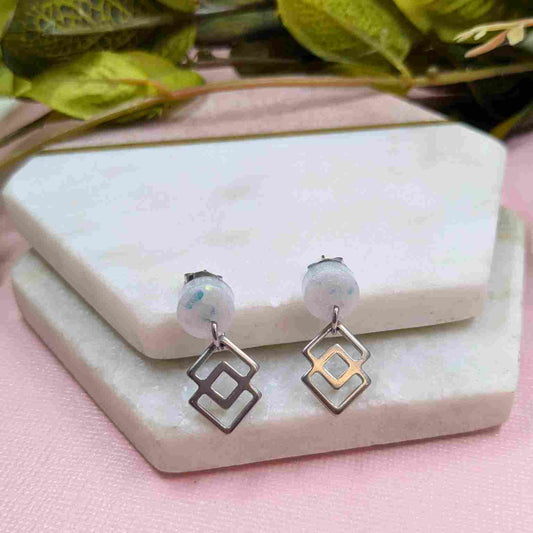 Bonnie Sparkle Glitter Stud Earrings with Stainless Steel Charm - Handmade UK