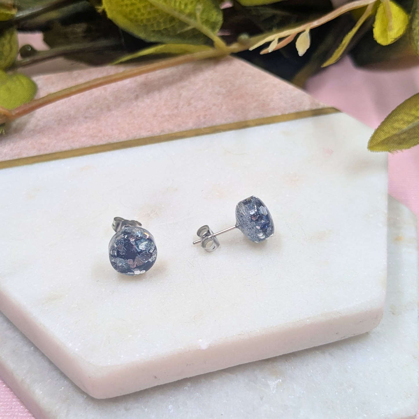 Bridget Black & Silver Glitter Small Resin Stud Earrings