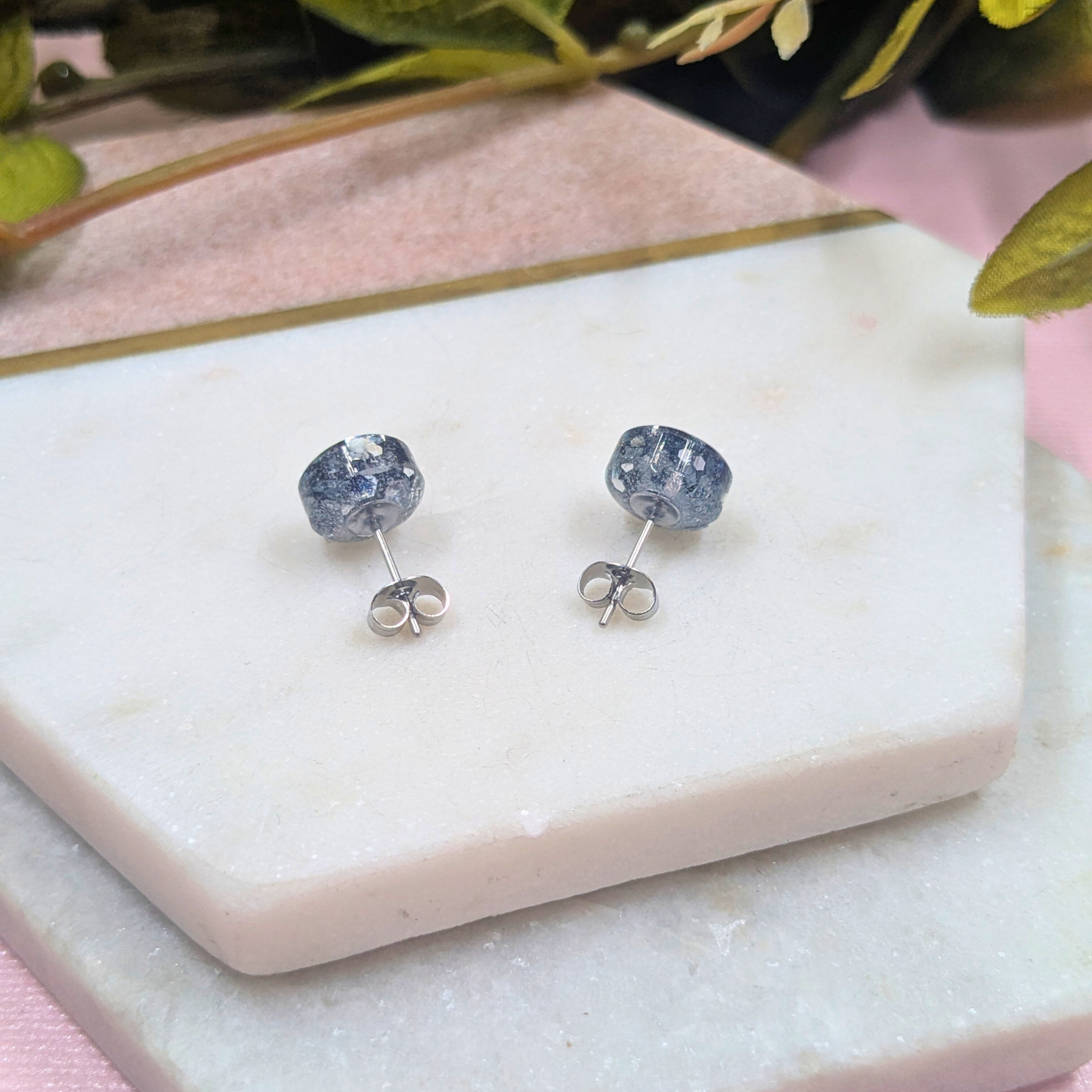 Bridget Black & Silver Glitter Small Resin Stud Earrings